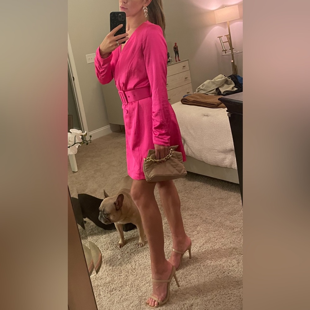 Skies are Blue hot pink satin blazer dress